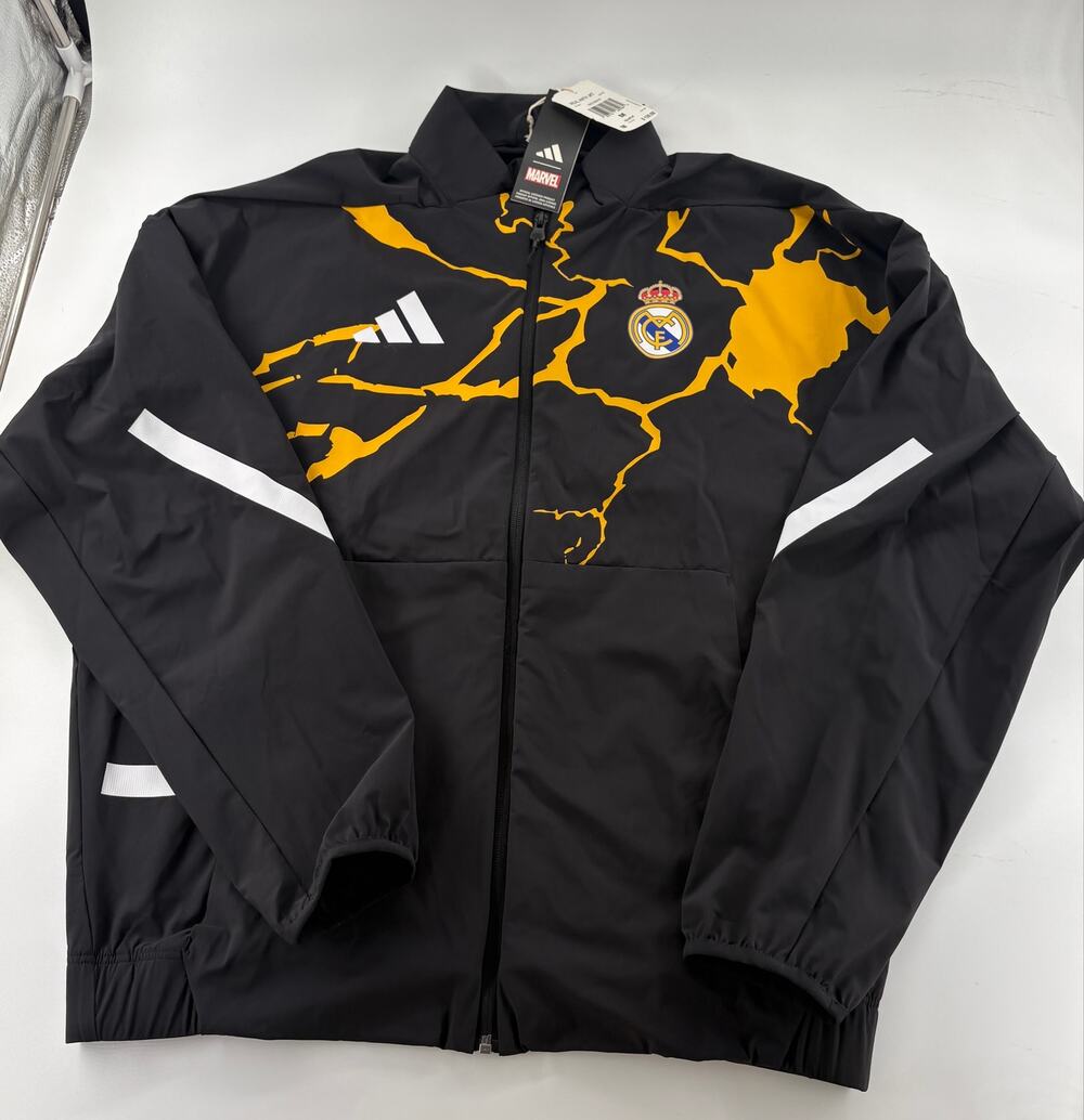 Adidas Real Madrid Marvel Avengers Anthem Jacket Men's M Black Gold NWT